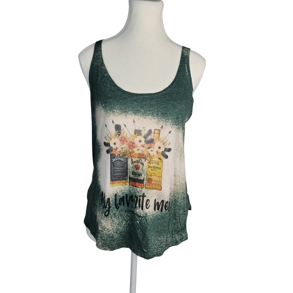 Jack Daniels Jim Beam Jose Cuervo Tank Top Women "My Favorite Men" Medium Green - Picture 7 of 14